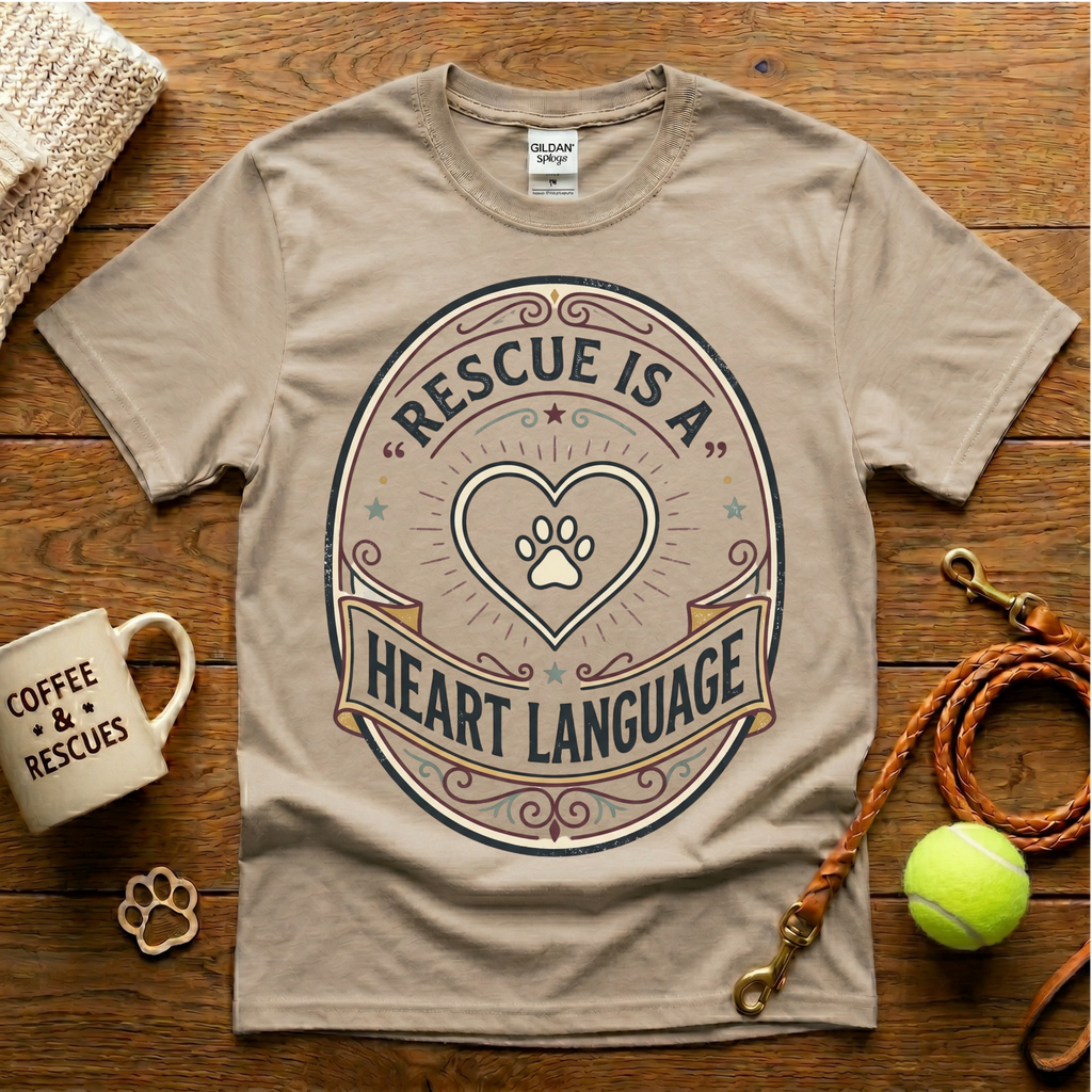 Rescue Is A Heart Language Animal Rescue T-Shirt - Vintage Badge