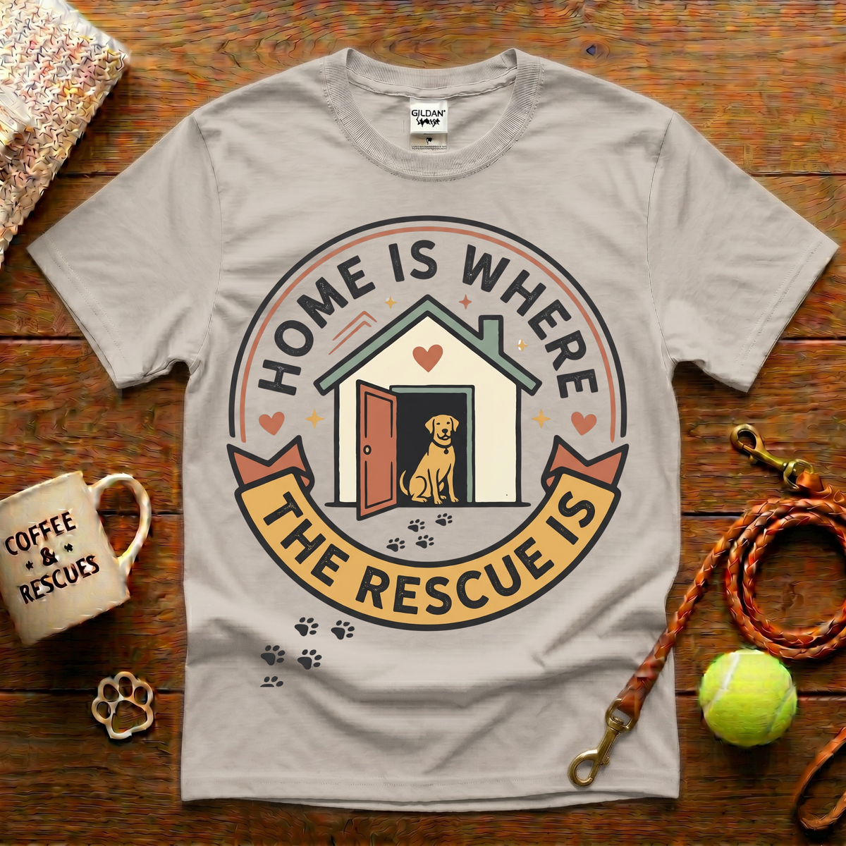 Home Is Where The Rescue Is Animal Rescue T-Shirt - Vintage Badge