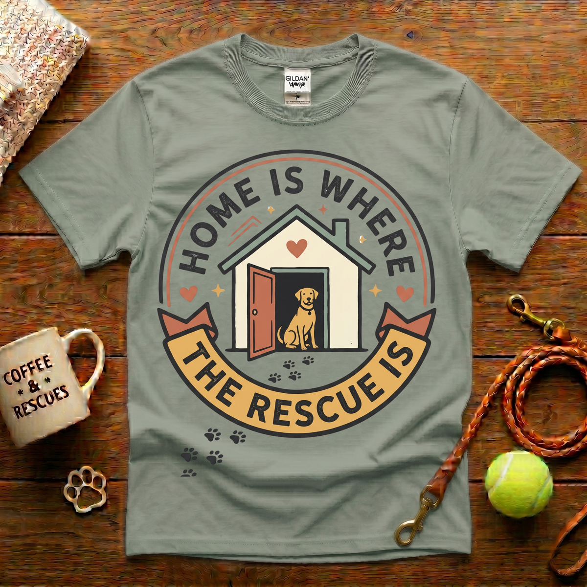Home Is Where The Rescue Is Animal Rescue T-Shirt - Vintage Badge