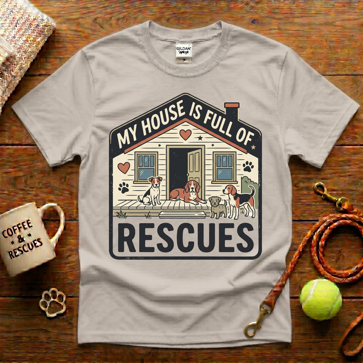 My House Is Full Of Rescues Animal Rescue T-Shirt - Vintage Badge