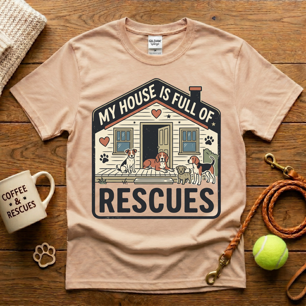My House Is Full Of Rescues Animal Rescue T-Shirt - Vintage Badge