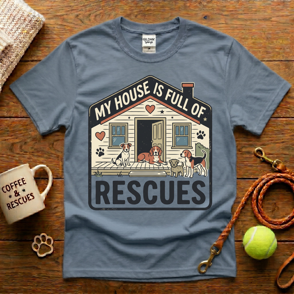 My House Is Full Of Rescues Animal Rescue T-Shirt - Vintage Badge