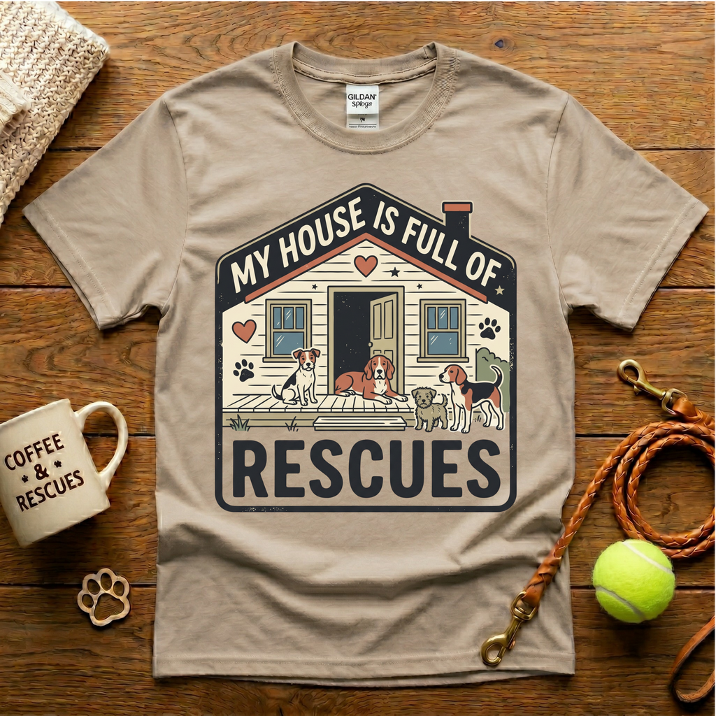 My House Is Full Of Rescues Animal Rescue T-Shirt - Vintage Badge