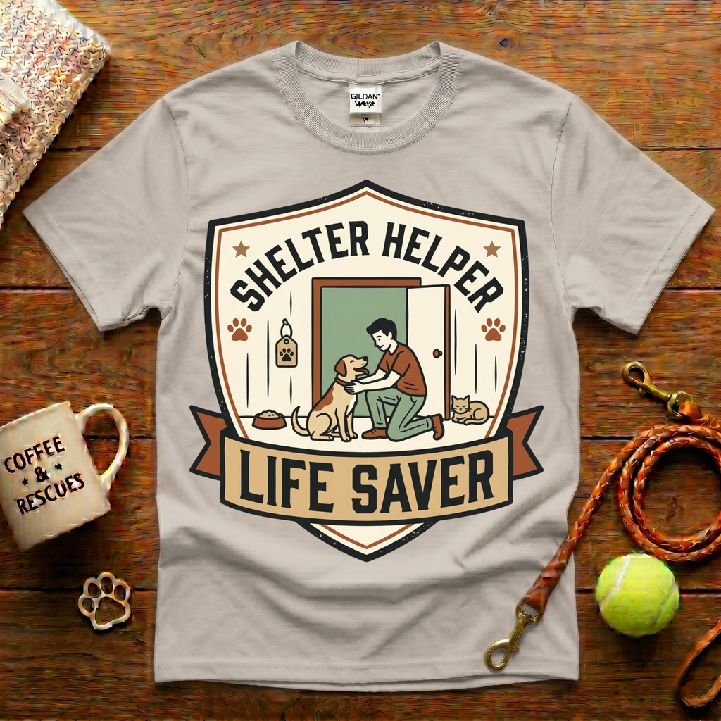 Shelter Helper Life Saver Animal Rescue T-Shirt - Vintage Badge