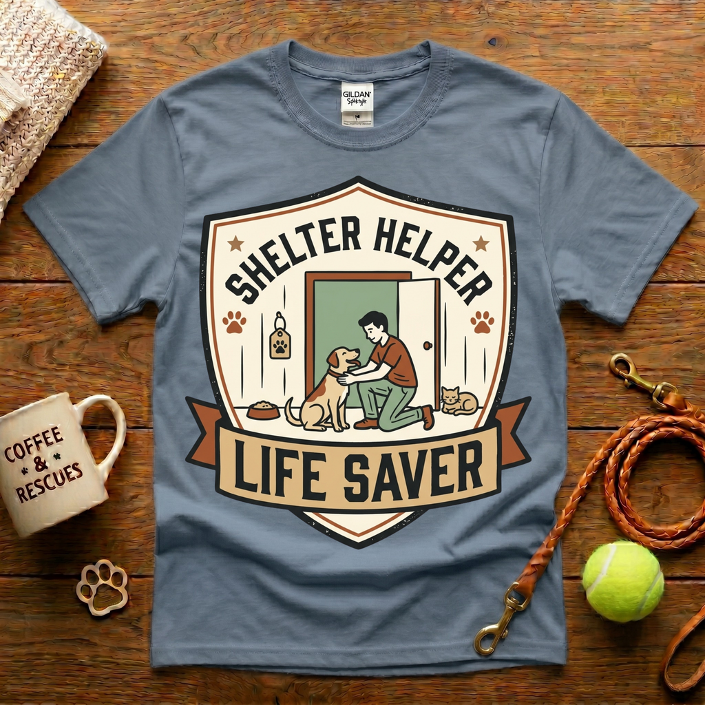 Shelter Helper Life Saver Animal Rescue T-Shirt - Vintage Badge