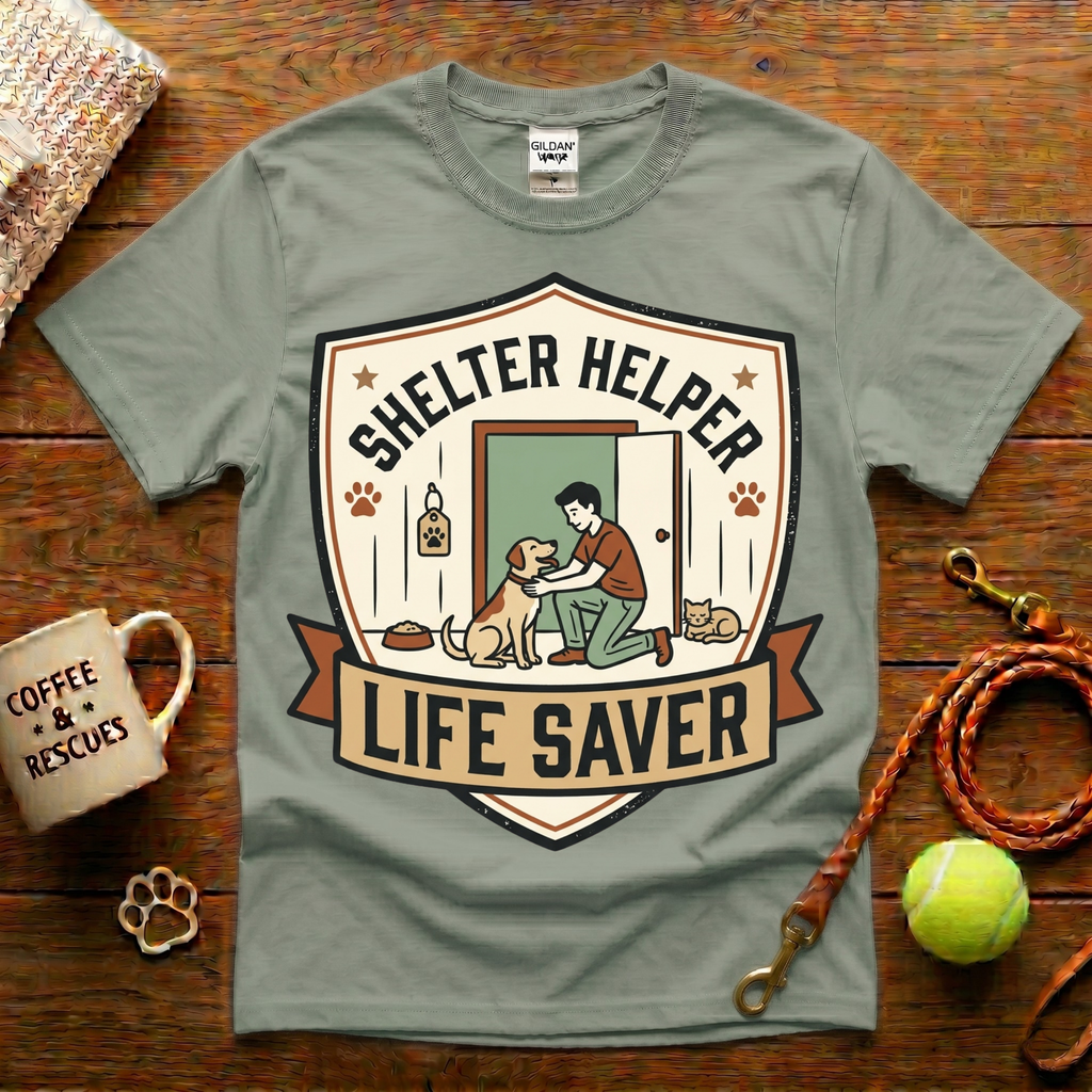 Shelter Helper Life Saver Animal Rescue T-Shirt - Vintage Badge