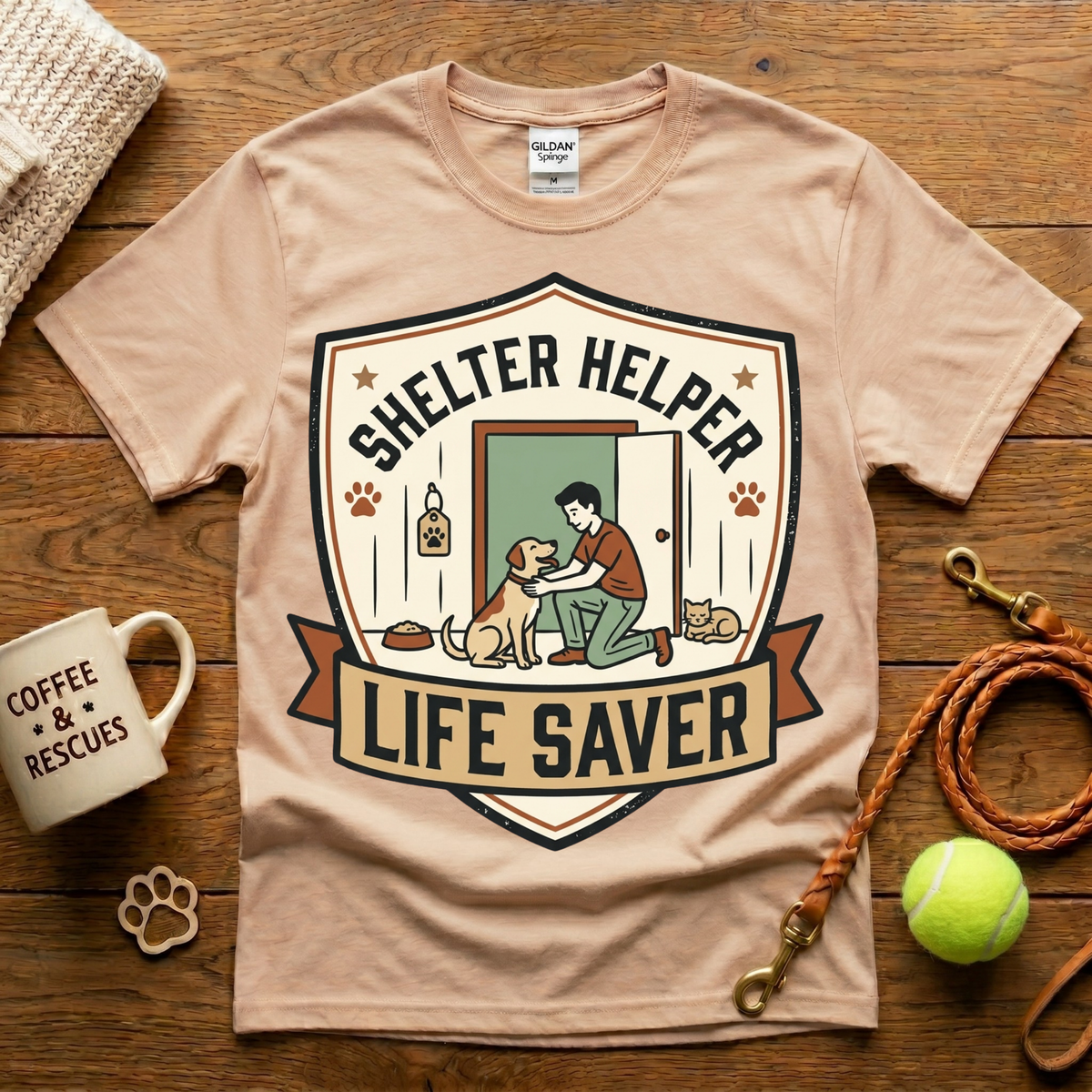Shelter Helper Life Saver Animal Rescue T-Shirt - Vintage Badge