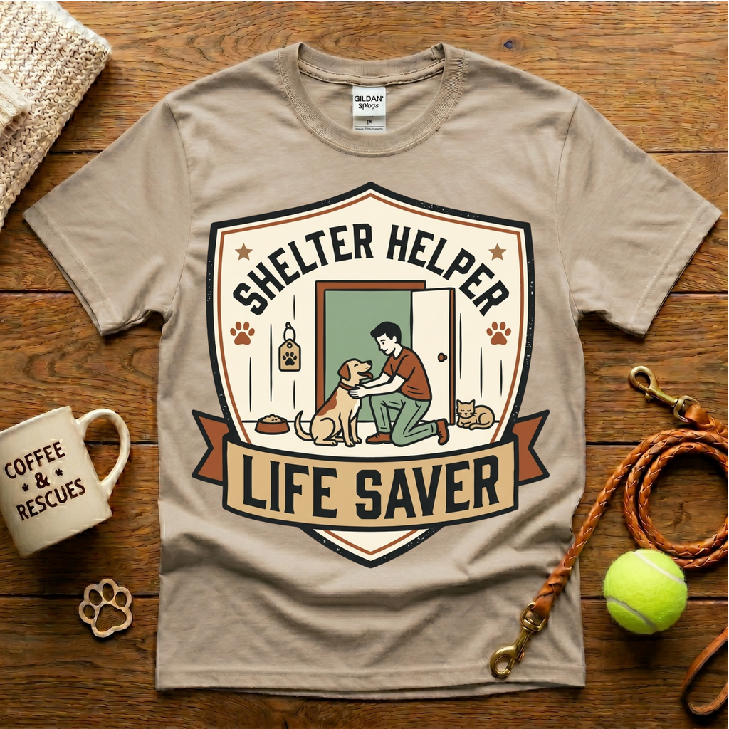 Shelter Helper Life Saver Animal Rescue T-Shirt - Vintage Badge