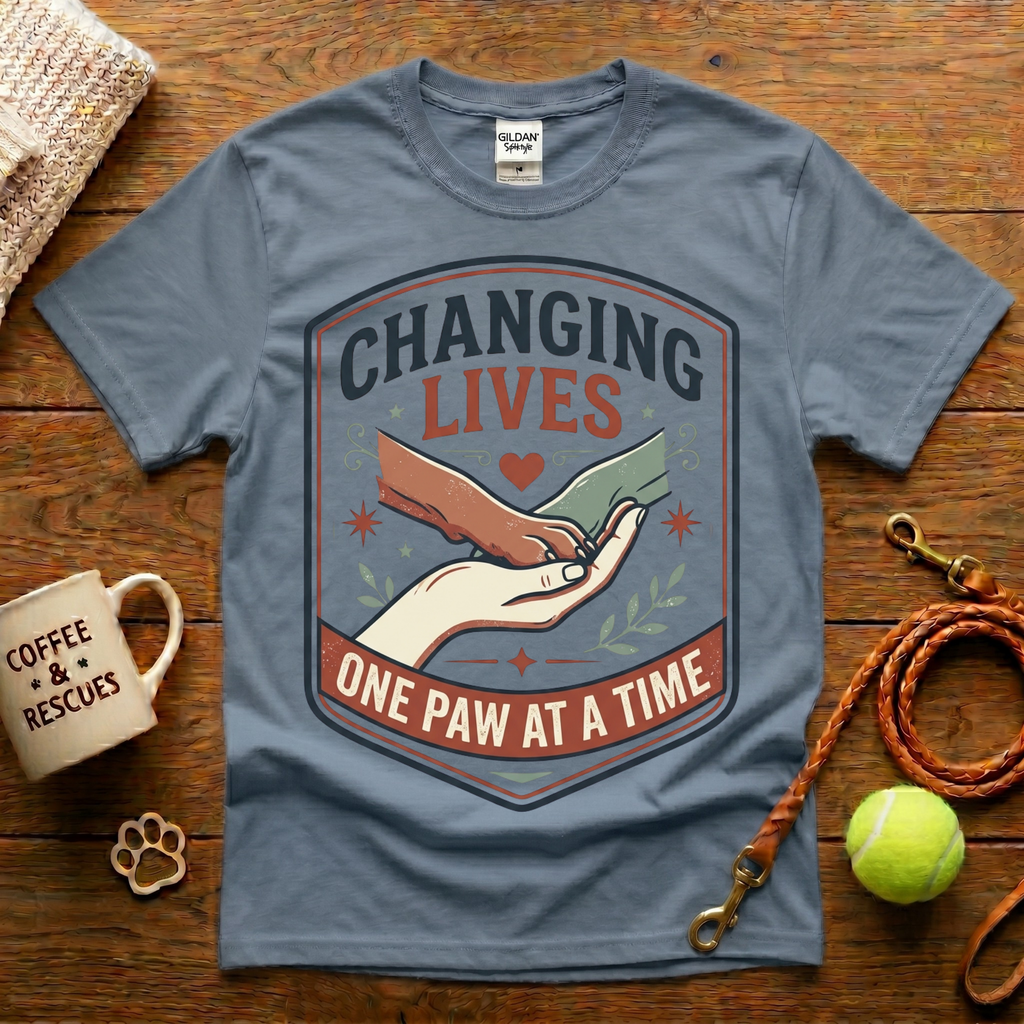 Changing Lives One Paw At A Time Animal Rescue T-Shirt - Vintage Badge