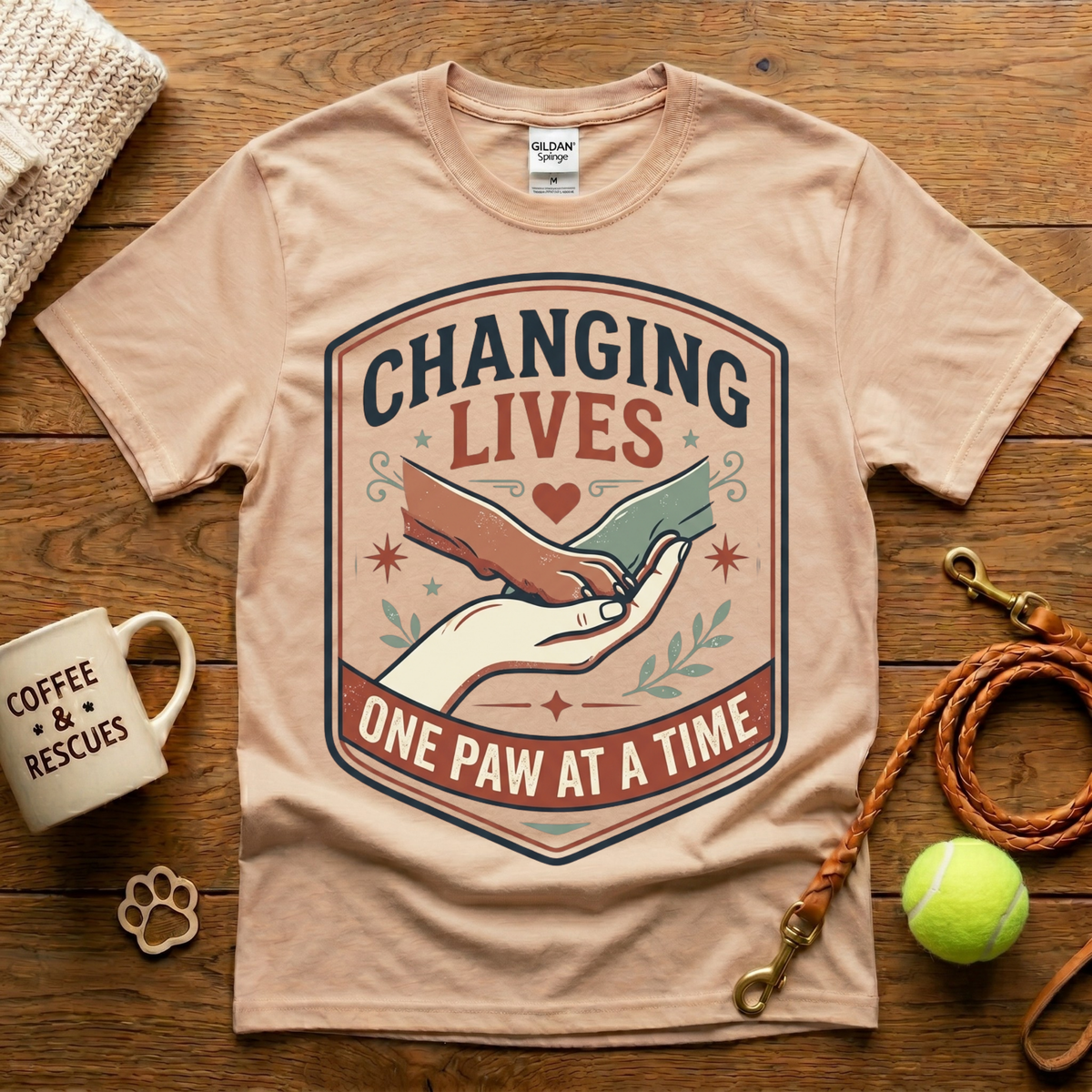 Changing Lives One Paw At A Time Animal Rescue T-Shirt - Vintage Badge