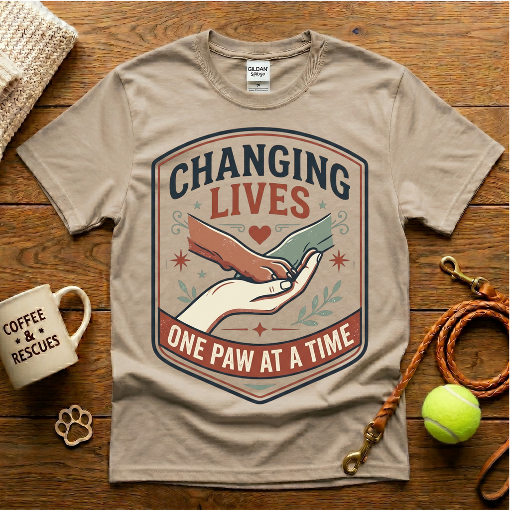 Changing Lives One Paw At A Time Animal Rescue T-Shirt - Vintage Badge