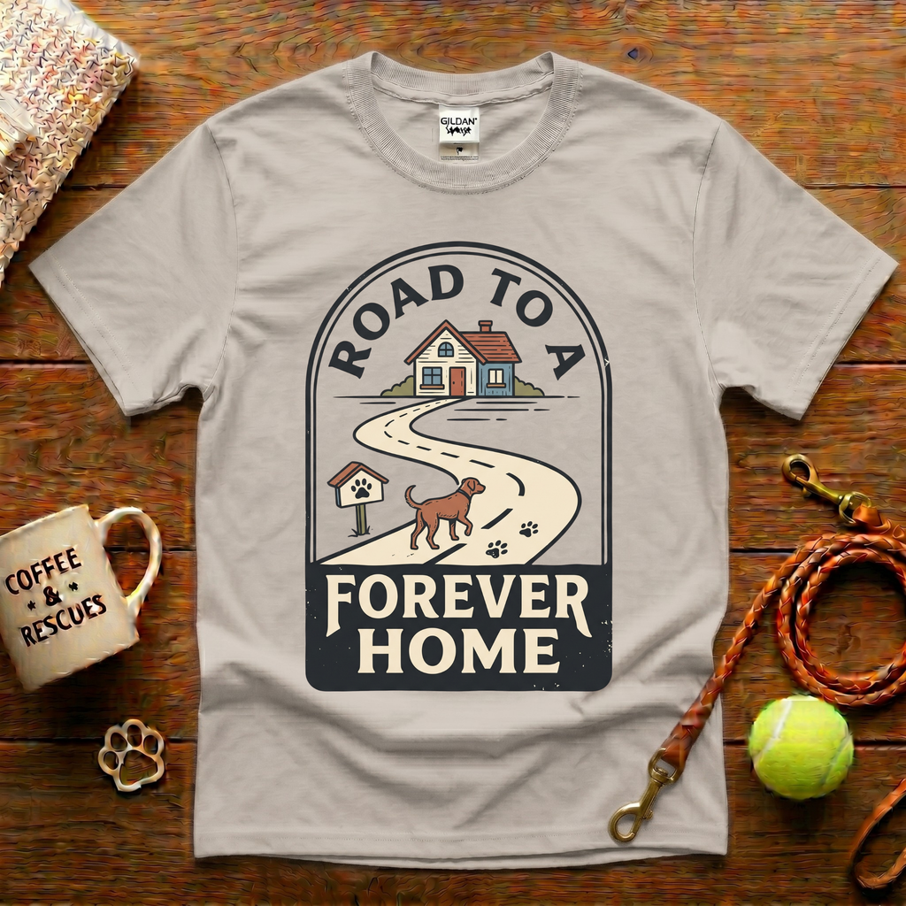 Road To A Forever Home Animal Rescue T-Shirt - Vintage Badge
