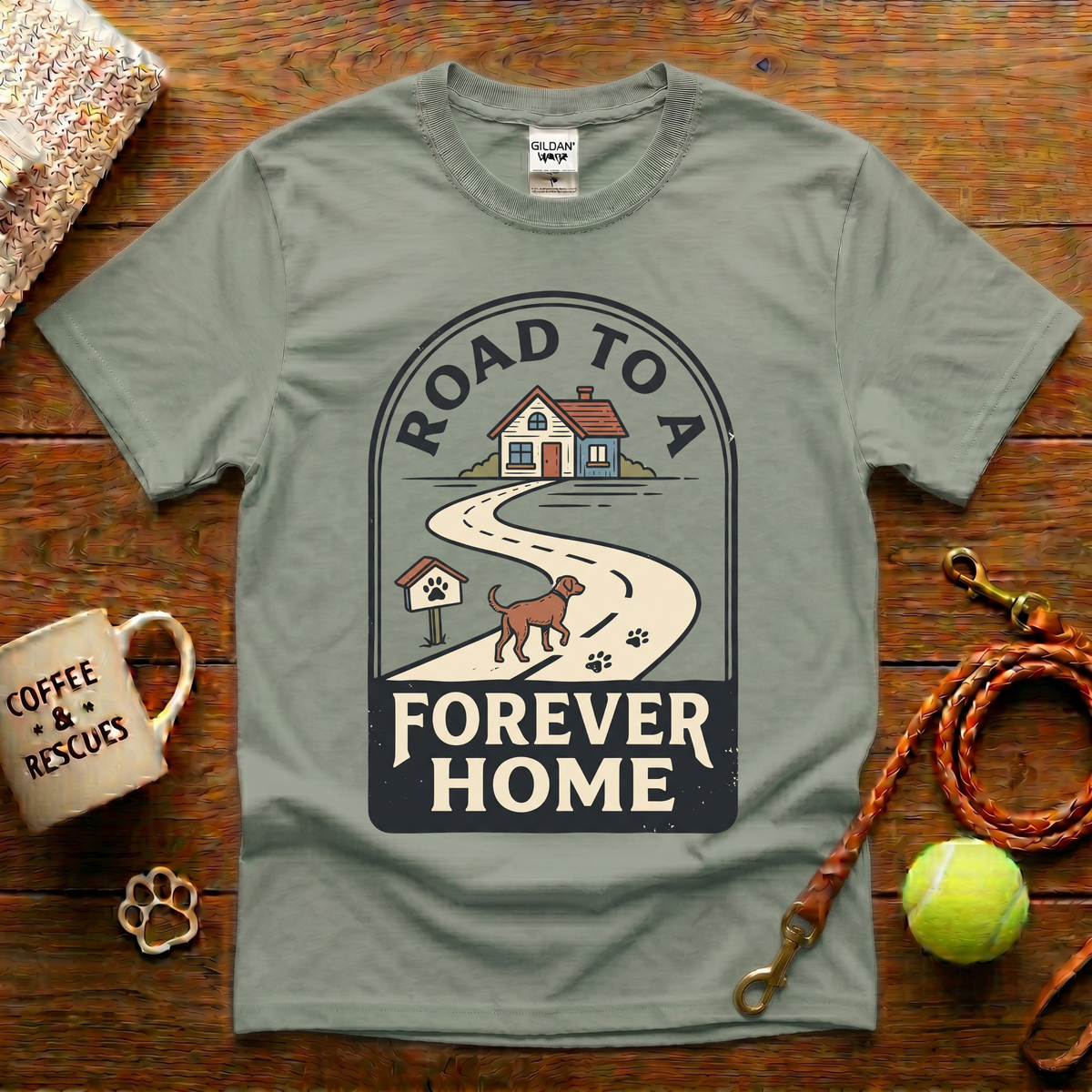 Road To A Forever Home Animal Rescue T-Shirt - Vintage Badge