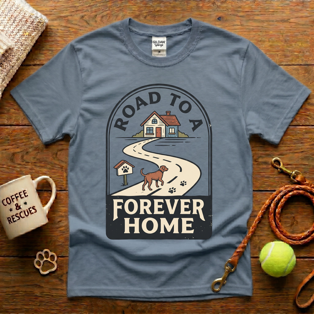 Road To A Forever Home Animal Rescue T-Shirt - Vintage Badge