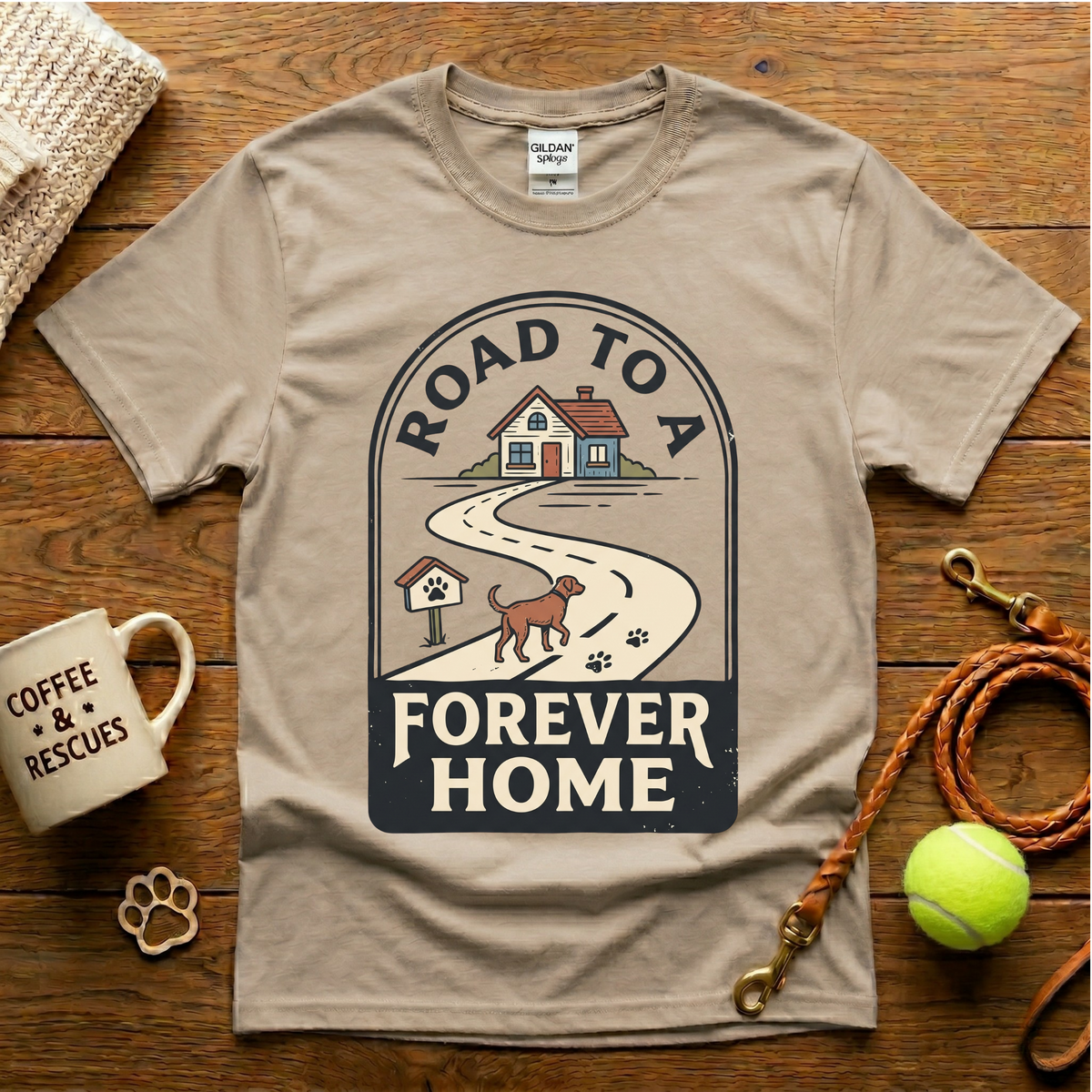 Road To A Forever Home Animal Rescue T-Shirt - Vintage Badge