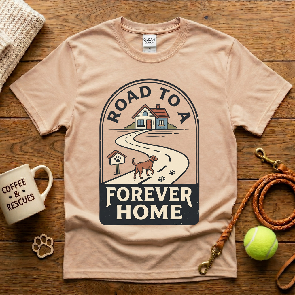 Road To A Forever Home Animal Rescue T-Shirt - Vintage Badge