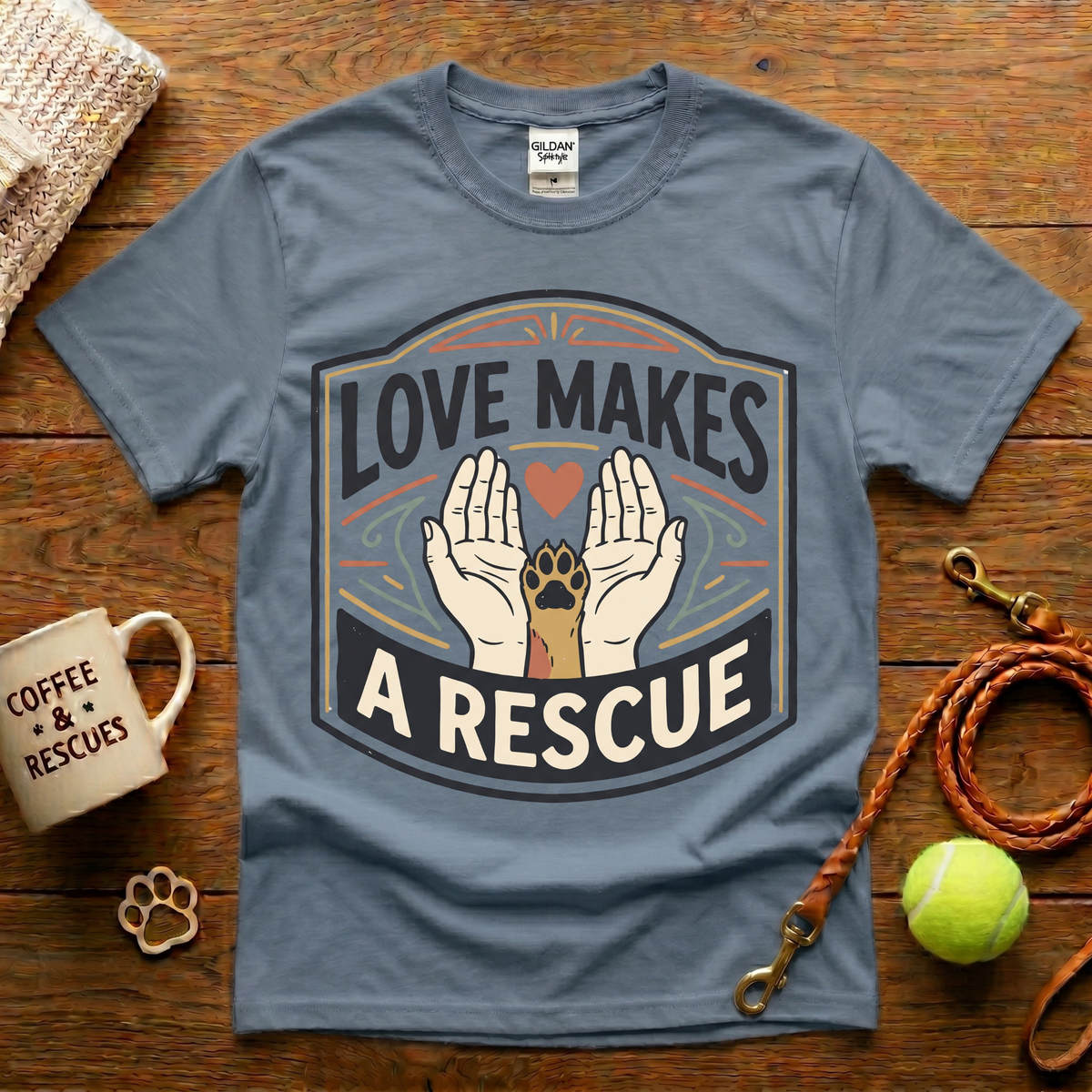 Love Makes A Rescue Animal Rescue T-Shirt - Vintage Badge