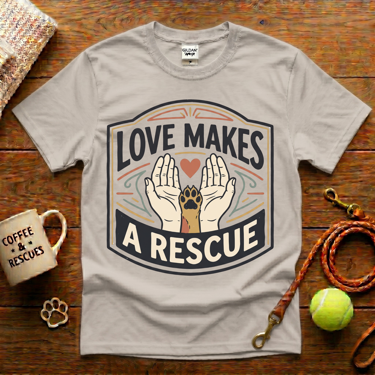 Love Makes A Rescue Animal Rescue T-Shirt - Vintage Badge