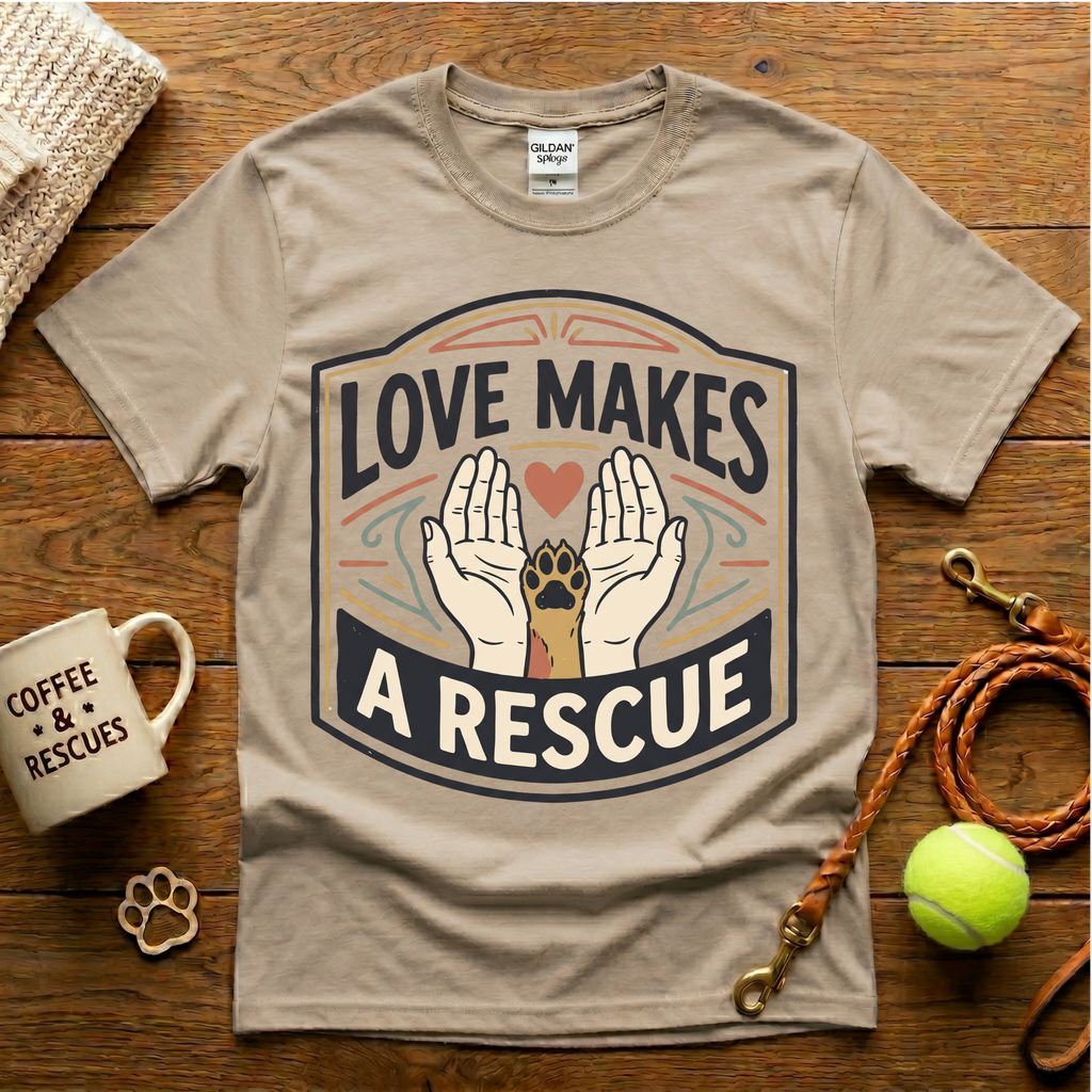 Love Makes A Rescue Animal Rescue T-Shirt - Vintage Badge