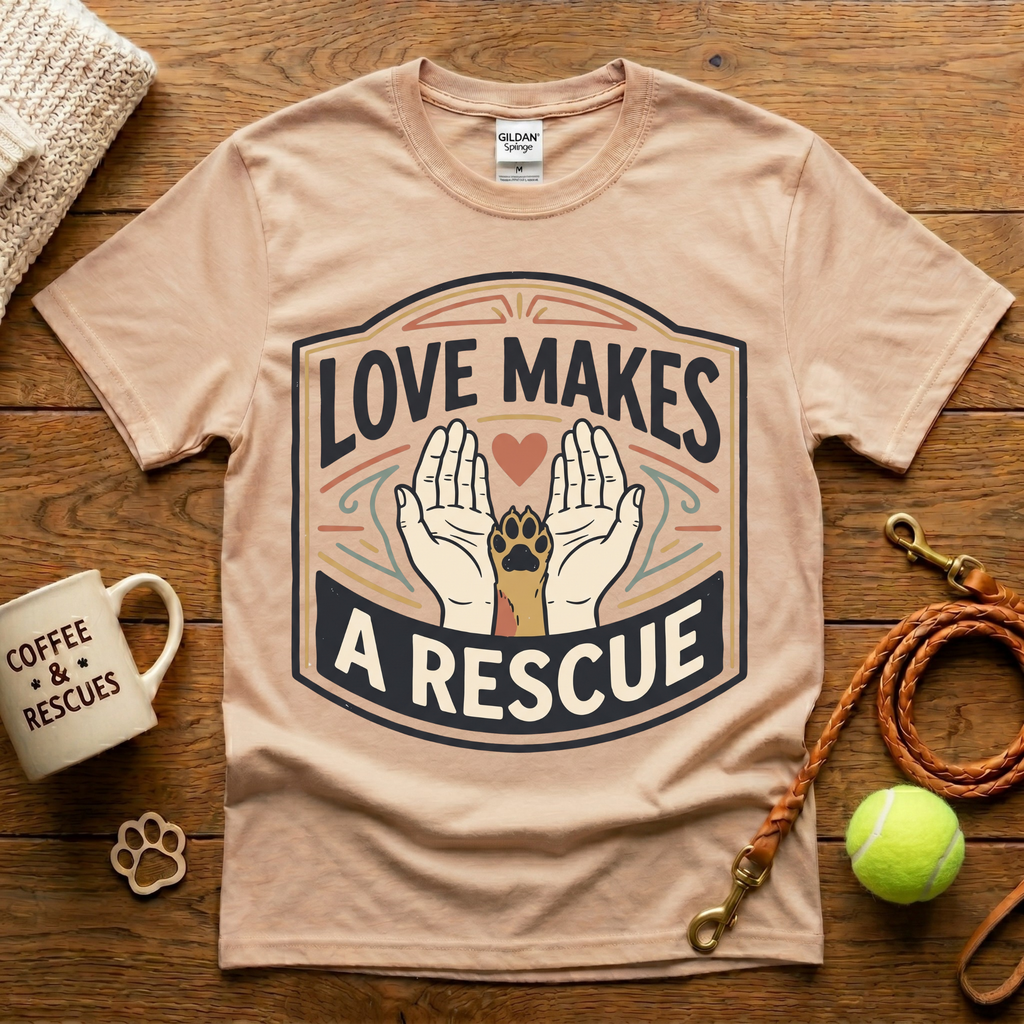 Love Makes A Rescue Animal Rescue T-Shirt - Vintage Badge