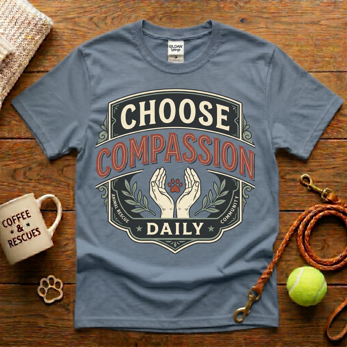 Choose Compassion Daily Animal Rescue T-Shirt - Vintage Badge