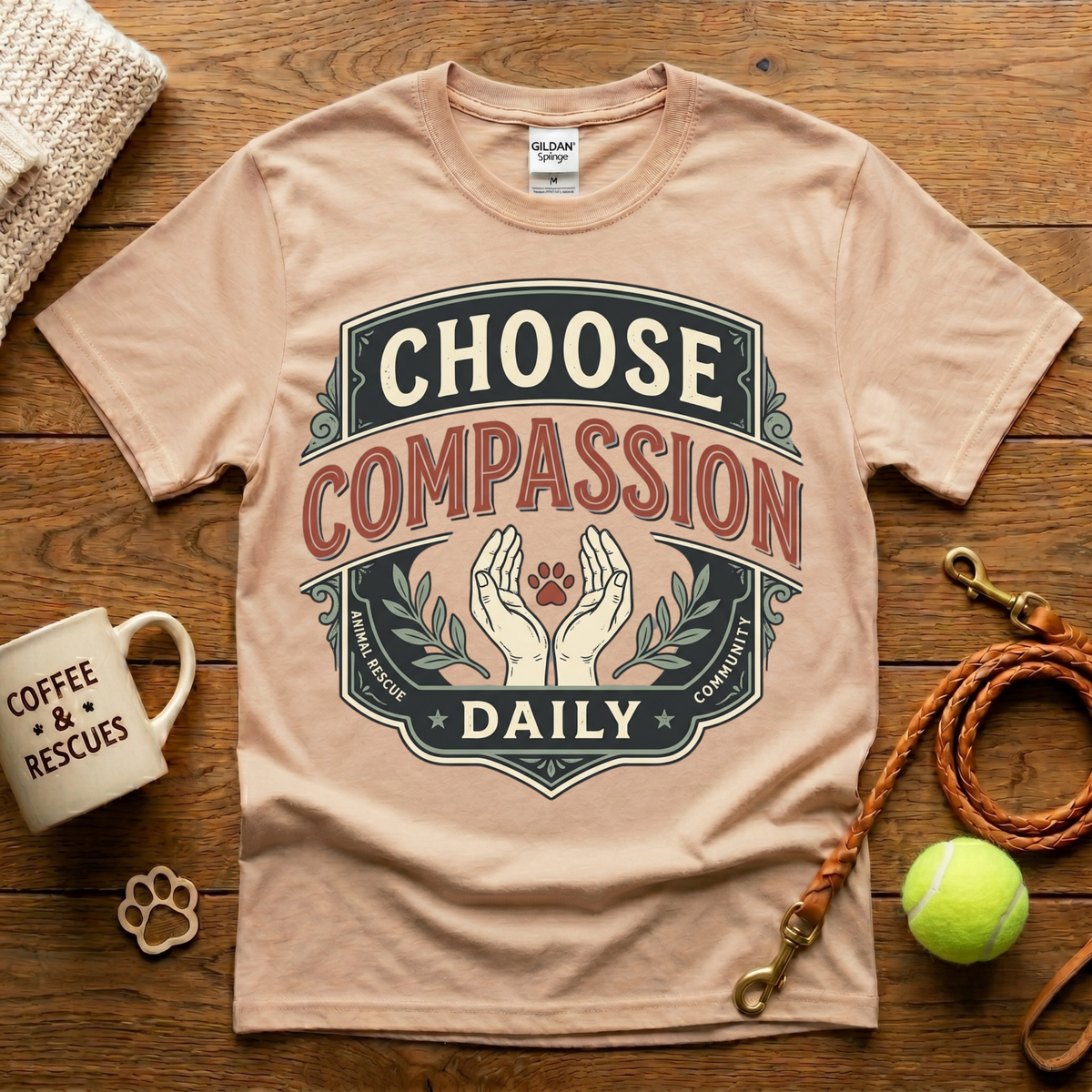 Choose Compassion Daily Animal Rescue T-Shirt - Vintage Badge