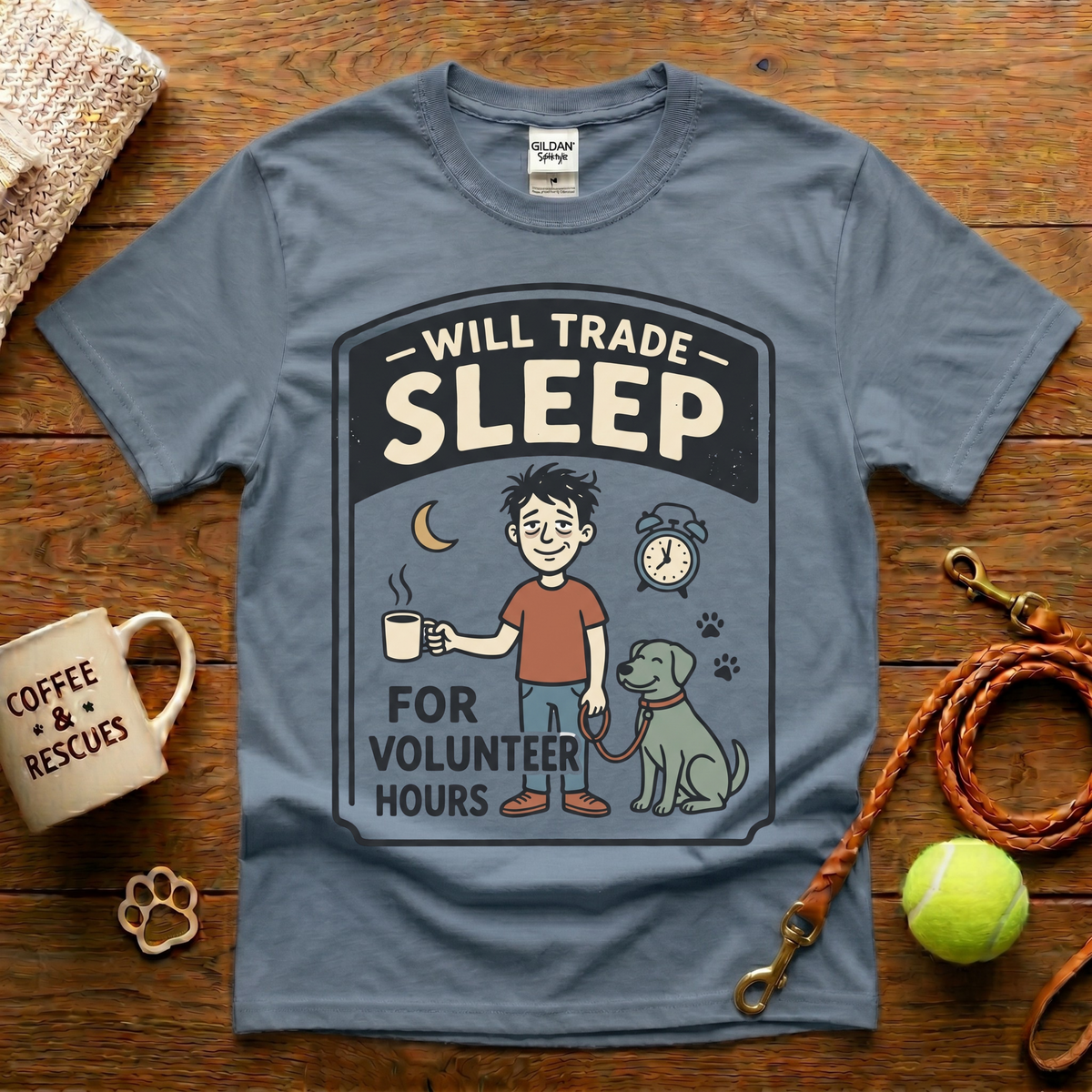 Will Trade Sleep For Volunteer Hours Animal Rescue T-Shirt - Vintage Badge