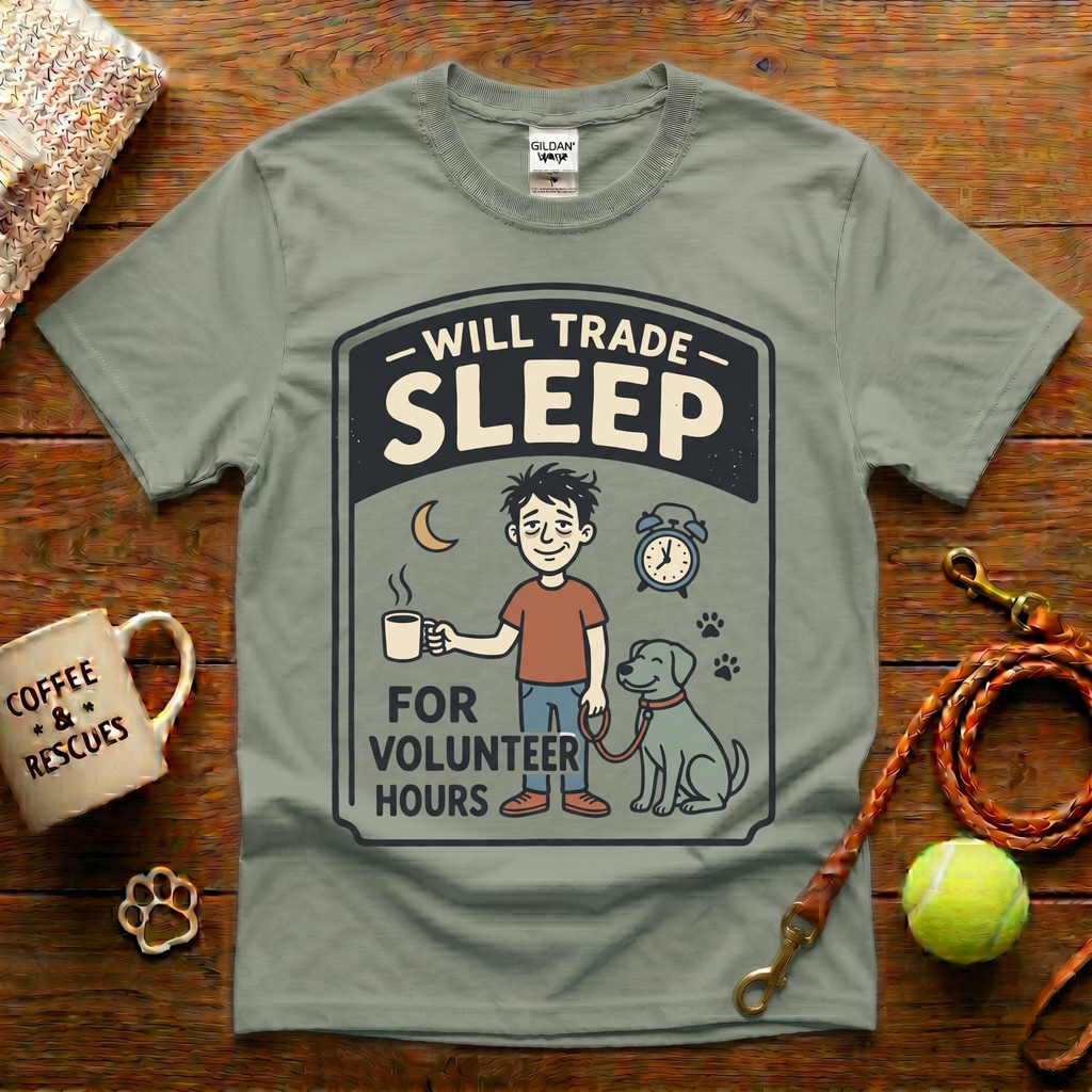 Will Trade Sleep For Volunteer Hours Animal Rescue T-Shirt - Vintage Badge