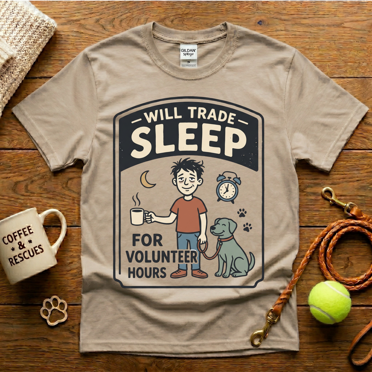 Will Trade Sleep For Volunteer Hours Animal Rescue T-Shirt - Vintage Badge