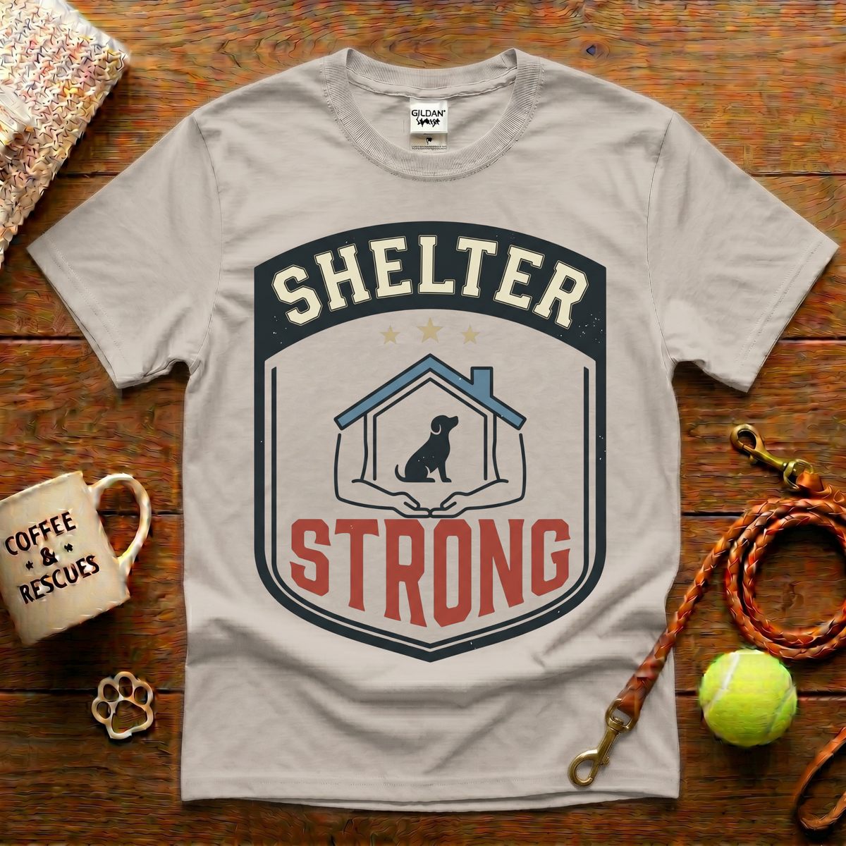 Shelter Strong Animal Rescue T-Shirt - Vintage Badge